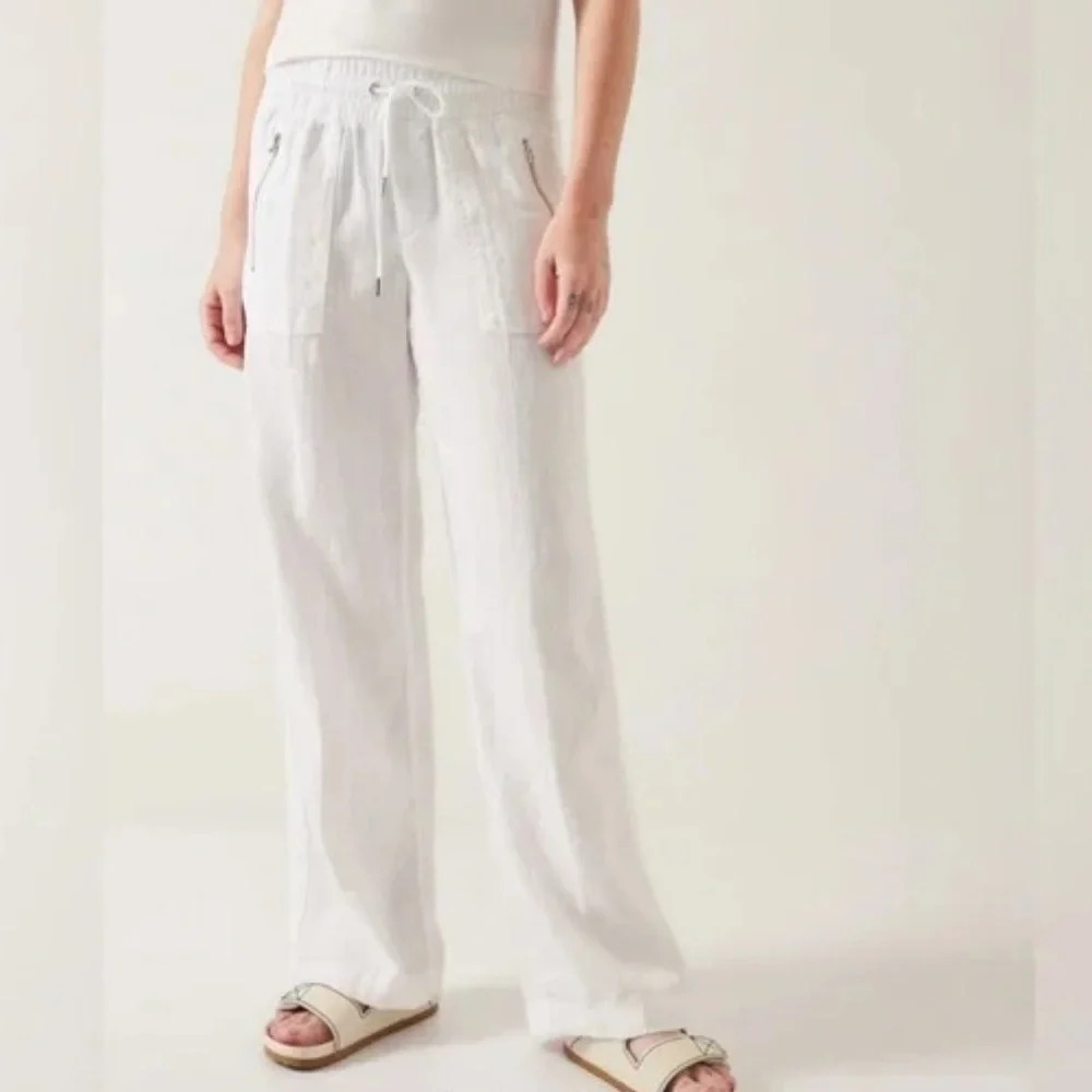 Athleta Sz 10 White Linen Cabo Wide Leg Pants Summer Beachy Boho Coastal 447244